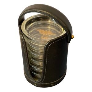 1960s Bosca Glass Coasters Set 6 Gold Eagle MCM Barware with Leather Case